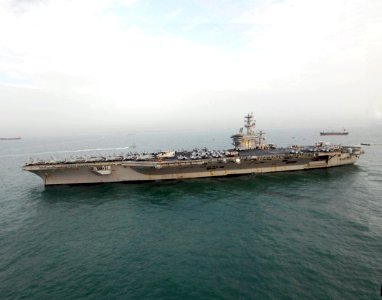 US Navy 070702-N-6326B-041 The nuclear-powered aircraft carrier USS Nimitz (CVN 68) prepares to drop anchor off the coast of Chennai, India. Nimitz is the first nuclear-powered aircraft carrier to visit India