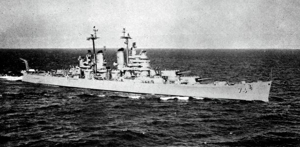 USS Columbus (CA-74) underway at sea, circa in 1948