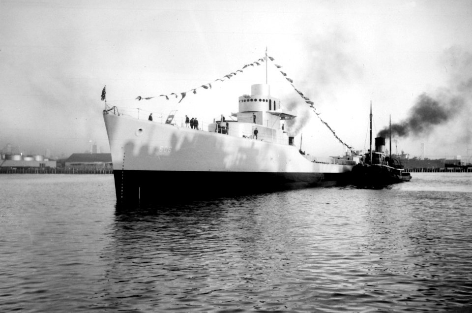 USS Coghlan (DD-606) after her launch on 12 February 1942