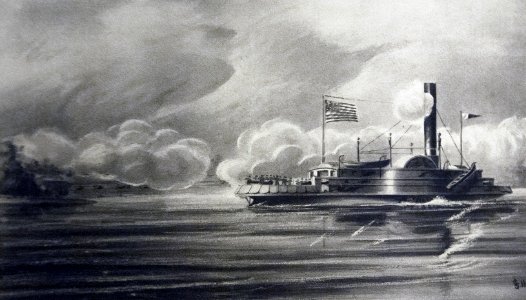 USS Commodore Hull at Plymouth, North Carolina, engaging the batteries, 1864 (17849846550)