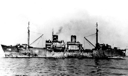 USS Colusa (APA-74) at anchor, circa in 1945 (NH 83402)