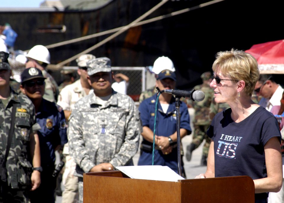 US Navy 070704-N-6410J-101 U.S. Ambassador to the Philippines, the Honorable Kristie A. Kenney gives remarks during a Project Handclasp ceremony. The ceremony was one of the many projects in support of Pacific Partnership 2007