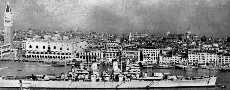 USS Columbus (CA-74) at Venice, Italy, in early October 1948