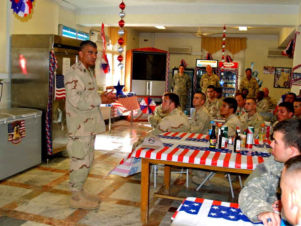 US Navy 070705-N-3385W-047 Master Chief Petty Officer of the Navy (MCPON) Joe R. Campa Jr. addresses Sailors and Soldiers during an all hands call on his visit to Provincial Reconstruction Team Khost