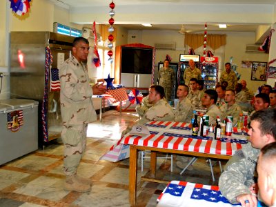 US Navy 070705-N-3385W-047 Master Chief Petty Officer of the Navy (MCPON) Joe R. Campa Jr. addresses Sailors and Soldiers during an all hands call on his visit to Provincial Reconstruction Team Khost