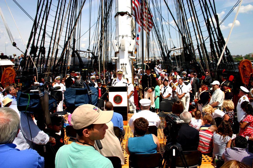 US Navy 070704-N-8110K-011 Aboard USS Constitution, Vice Adm. Paul Sullivan, commander of Naval Sea Systems Command, gives the final speech of his vigorous schedule of appearances and speaking engagements during Boston Harborfe