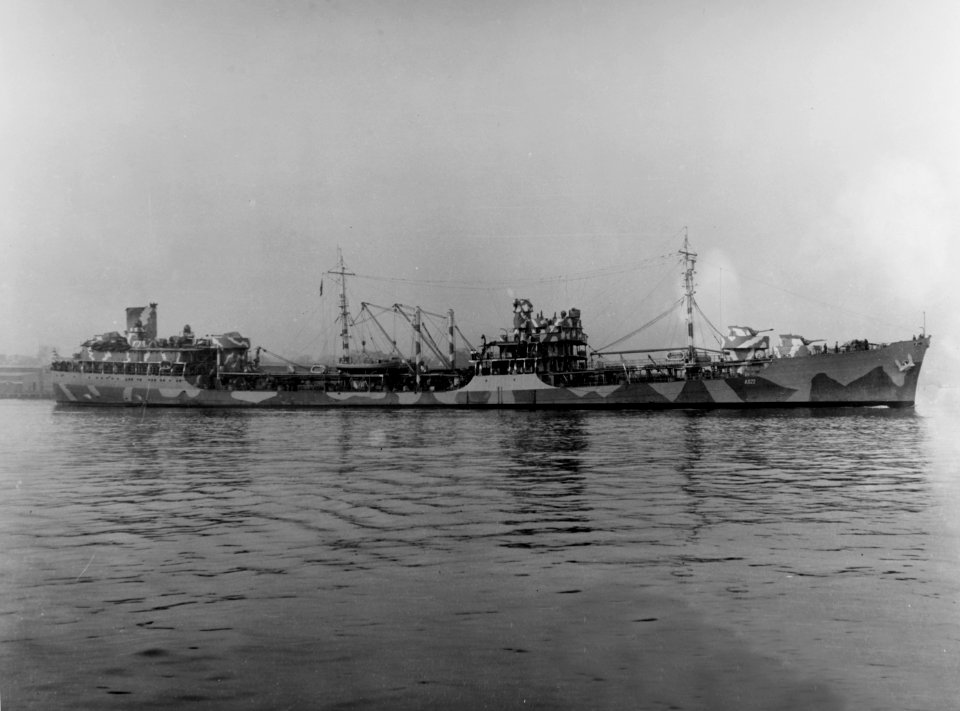 USS Cimarron (AO-22) off the Norfolk Naval Shipyard on 6 February 1942 (19-N-30121)