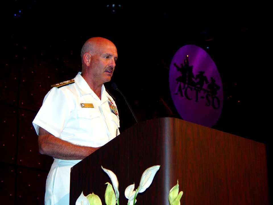 US Navy 070708-N-2888Q-003 Rear Adm. Joseph F. Kilkenny, Commander Navy Recruiting Command, presents the engineering and mathematics awards at the 2007 Academic, Cultural, Technological Scientific Olympics (ACT-SO)
