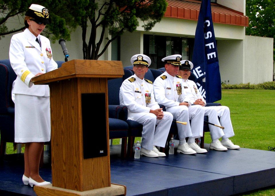 US Navy 070706-N-8547M-107 Rear Adm. Moira N. Flanders gives her speech at the Center for Seabees and Facilities Engineering (CSFE) change of command