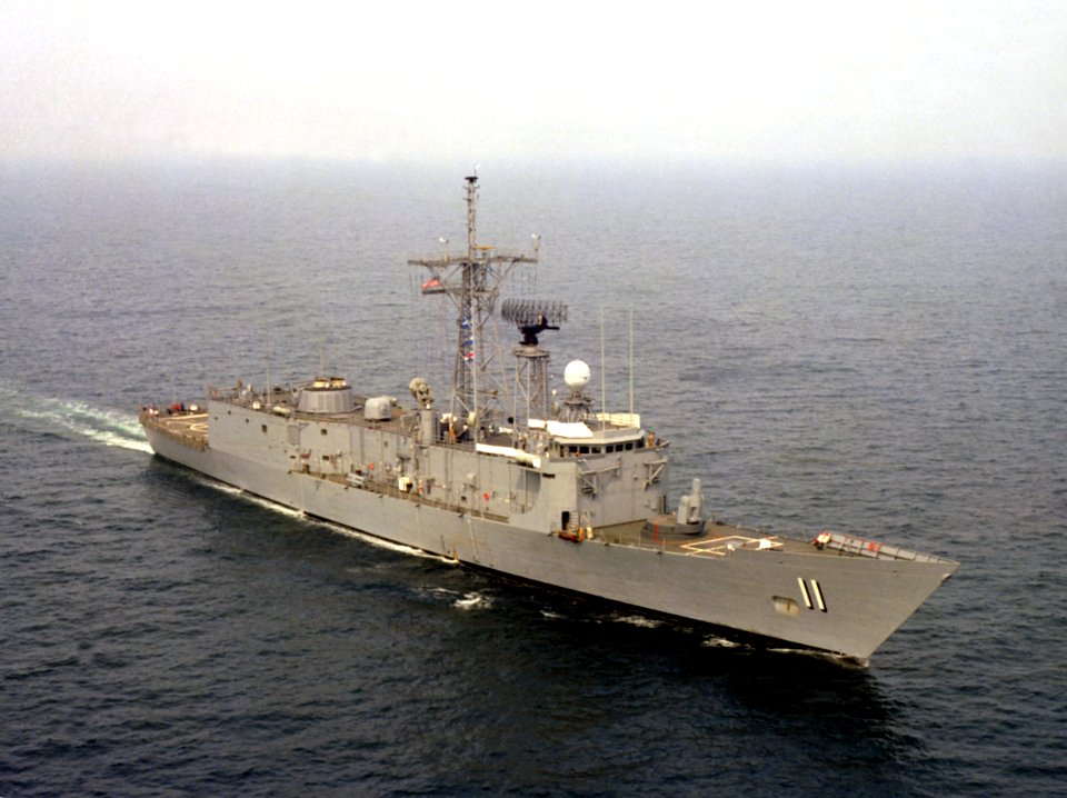 USS Clark (FFG-11) underway in the Atlantic Ocean on 1 October 1981