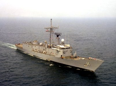 USS Clark (FFG-11) underway in the Atlantic Ocean on 1 October 1981