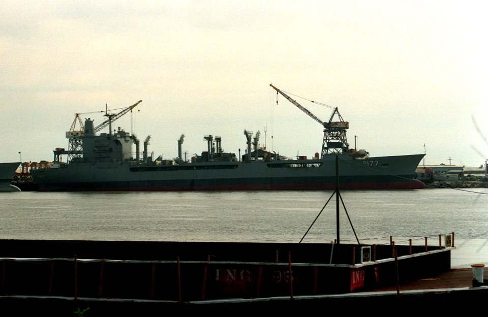 USS Cimarron (AO-177) moored at Avondale Shipyard on 1 April 1992