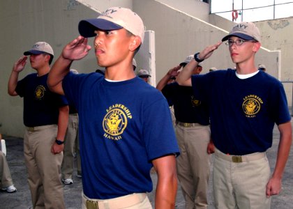 US Navy 070713-N-9758L-019 Cadets from the Naval Junior Reserve Officer Training Corps practice saluting outside Richardson Pool photo