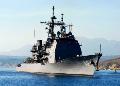 US Navy 070715-N-0780F-002 Guided-missile cruiser USS Normandy (CG 60) arrives at the Marathi NATO Pier Facility for a port visit