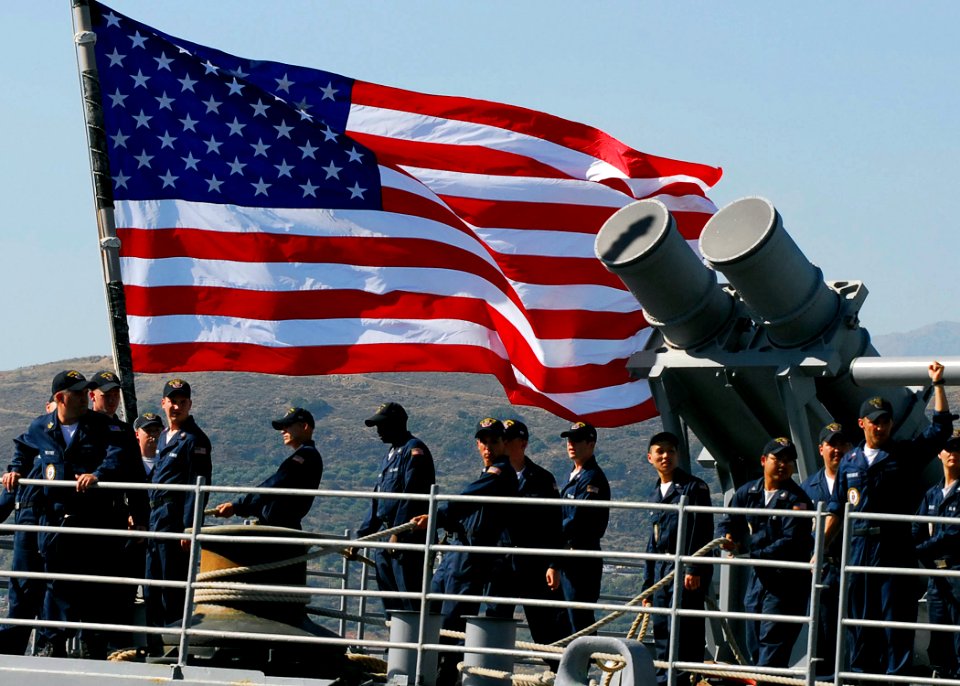 US Navy 070715-N-0780F-001 Sailors conduct mooring operations as guided-missile cruiser USS Normandy (CG 60) arrives at the Marathi NATO Pier Facility for a port visit