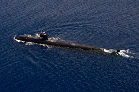 USS City of Corpus Christi transits into formation during a photo exercise as a part of Exercise Malabar 2015