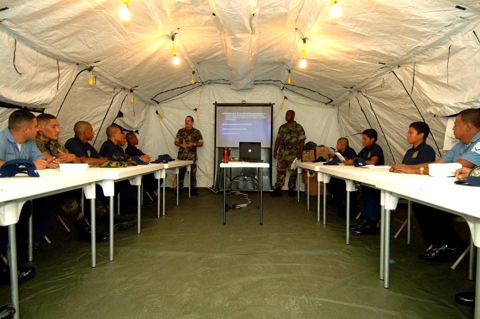 US Navy 070711-N-0989H-009 Hospital Corpsman 1st Class Charles Givens, Task Group 40.9 independent duty corpsman, provides Combat Medical Lifesaver training to Panamanian sailors