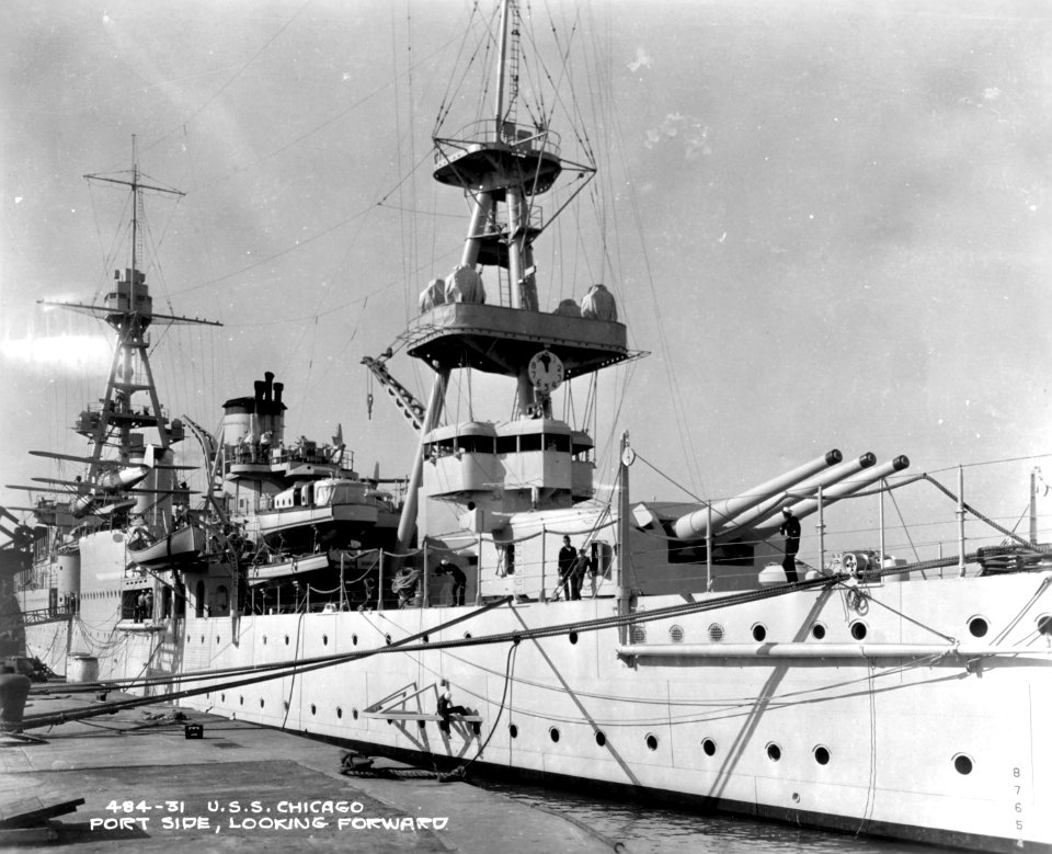 USS Chicago (CA-29) at the Mare Island Naval Shipyard, in 1931 (NH 70716)