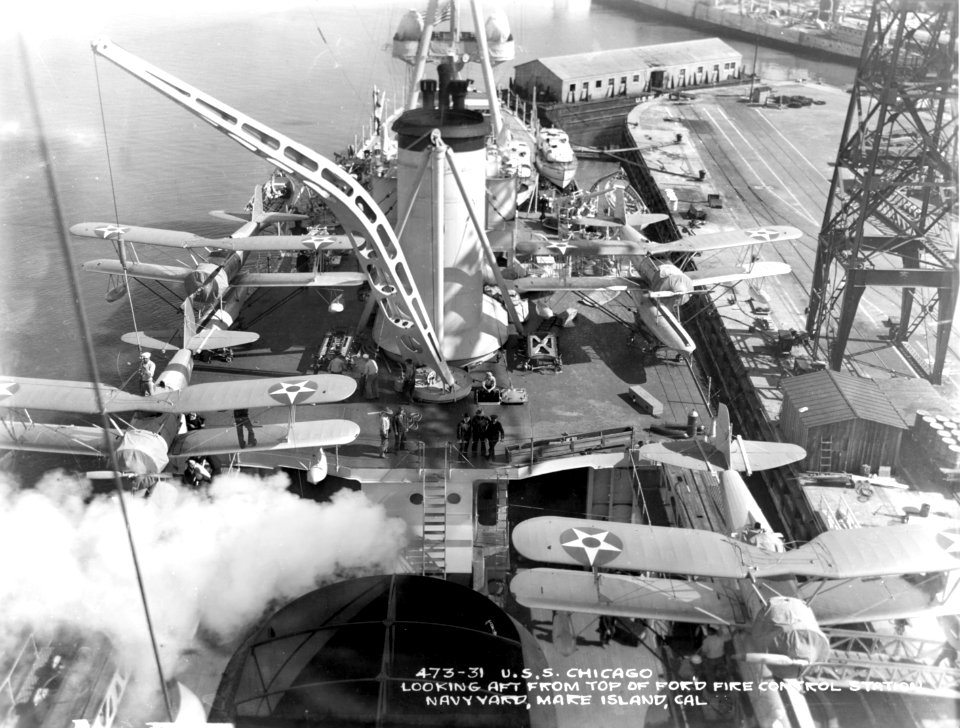 USS Chicago (CA-29) at the Mare Island Naval Shipyard, in 1931 (NH 70721)