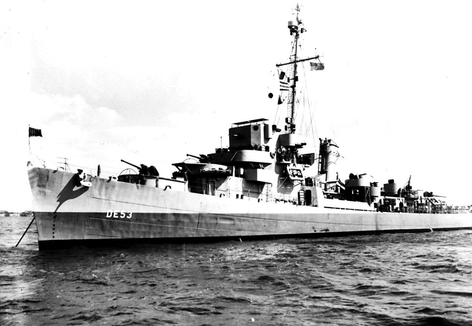 USS Charles Lawrence (DE-53) at anchor on 5 October 1943