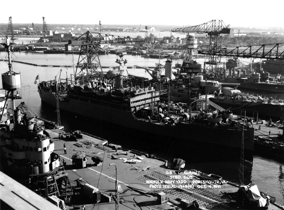 USS Chaumont (AP-5) at the Norfolk Naval Shipyard on 4 October 1941