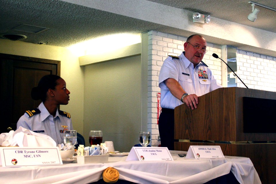 US Navy 070717-N-1328S-002 Commandant of the United States Coast Guard Adm. Thad W. Allen speaks to Navy, Marine Corps and Coast Guard Officers during the 35th annual National Naval Officers Association (NNOA) Professional Deve