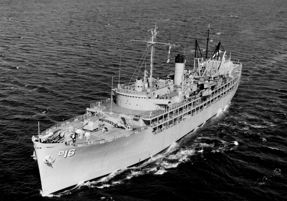 USS Cascade (AD-16) underway in Narragansett Bay, Rhode Island (USA), on 15 March 1968 (K-45705)