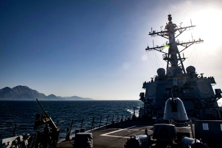 USS Carney Transits Strait of Gibraltar (41948853760)