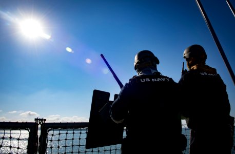 USS Carney Departs Rota Spain (43757296371)