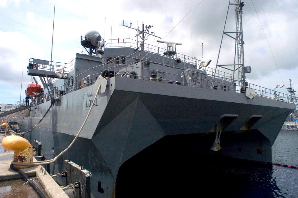 US Navy 070802-N-5253W-001 The Military Sealift Command USNS Loyal (T-AGOS 22) sits moored to the pier on board Commander Fleet Activities Yokosuka