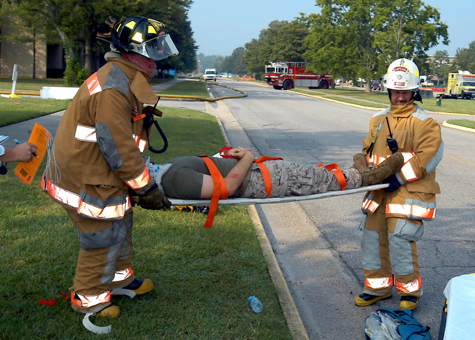US Navy 070807-N-1082Z-005 The Naval Air Station (NAS) Oceana Chief Petty Officers (CPO) Club parking lot was turned into a disaster zone when personnel came together to participate in a full scale chemical, biological, radiolo