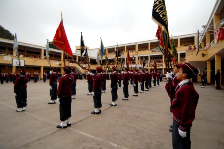 US Navy 070807-N-0194K-246 Students attending Sanchez Carrion School in Salaverry, Peru, stand at attention during an opening ceremony