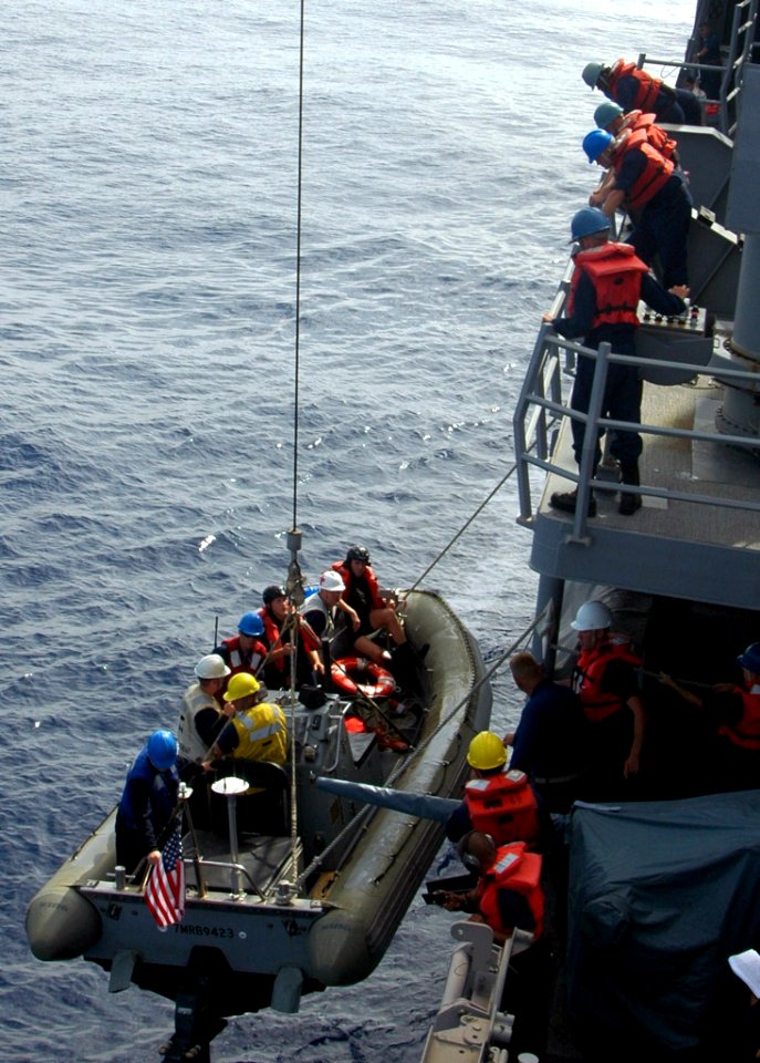 US Navy 070807-N-1831S-038 The crew of the guided-missile frigate USS Carr (FFG 52) returns to USS Carr aboard a rescue boat following man overboard training during their Unit Level Training Assessment-Sustainment (ULTRA-S)