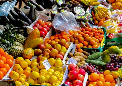 Fruits vegetables market stall photo