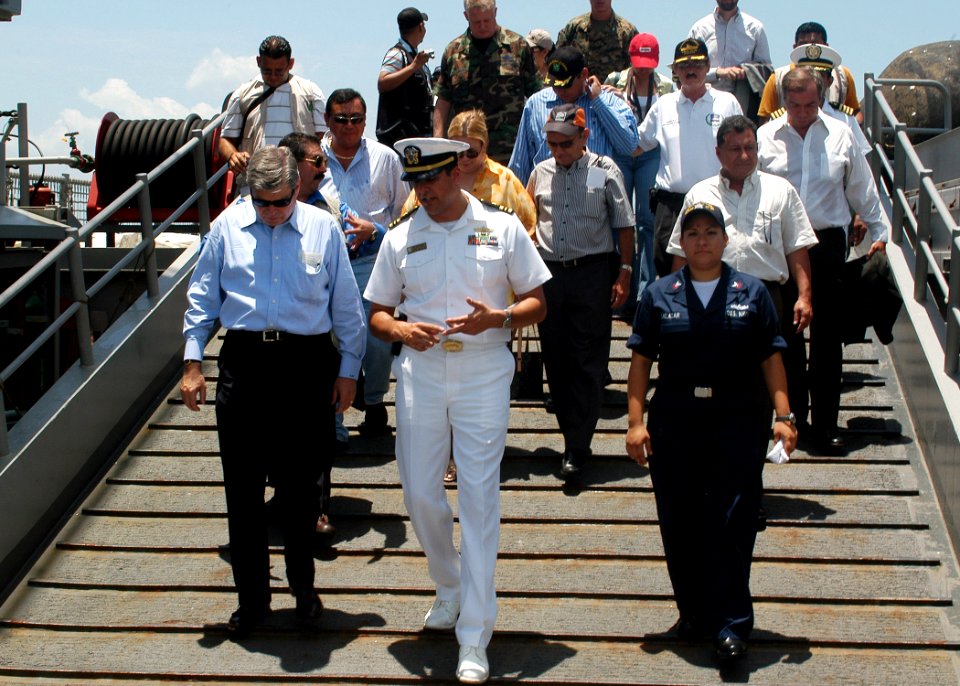 US Navy 070808-N-4021H-063 The U.S Ambassador to Honduras Charles Ford and local media and government officials are given a tour of the dock landing ship USS Pearl Harbor (LSD 52)