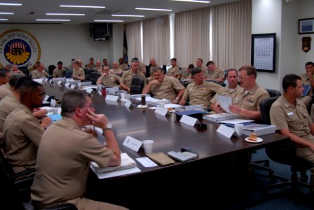 US Navy 070808-N-4124C-001 Participants of Expeditionary Strike Group (ESG) 7 Commander's Conference listen to opening remarks by ESG-7 Commander, Rear Adm. Carol M. Pottenger