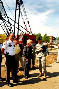 US Navy 070810-N-4515N-325 Secretary of Transportation, Mary E. Peters, tours the site of the I-35 bridge collapse