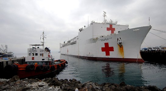 US Navy 070815-N-0194K-018 Military Sealift Command hospital ship USNS Comfort (T-AH 20) is moored pier side in Manta, Ecuador photo