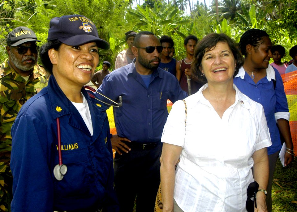 US Navy 070815-N-1752H-174 The Honorable Leslie V. Rowe, U.S. Ambassador to Papua New Guinea, Solomon Islands and Vanuatu, takes a tour of Miak Health Clinic with Lt. Cmdr. Leila Williams