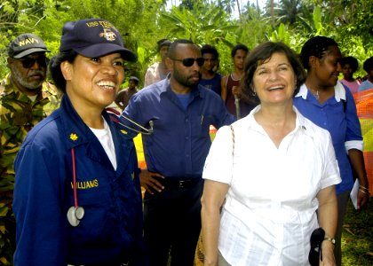 US Navy 070815-N-1752H-174 The Honorable Leslie V. Rowe, U.S. Ambassador to Papua New Guinea, Solomon Islands and Vanuatu, takes a tour of Miak Health Clinic with Lt. Cmdr. Leila Williams photo