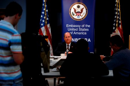 US Navy 070815-N-3642E-378 Secretary of the Navy (SECNAV) The Honorable Dr. Donald C. Winter, answers questions in an interview with Australian press photo