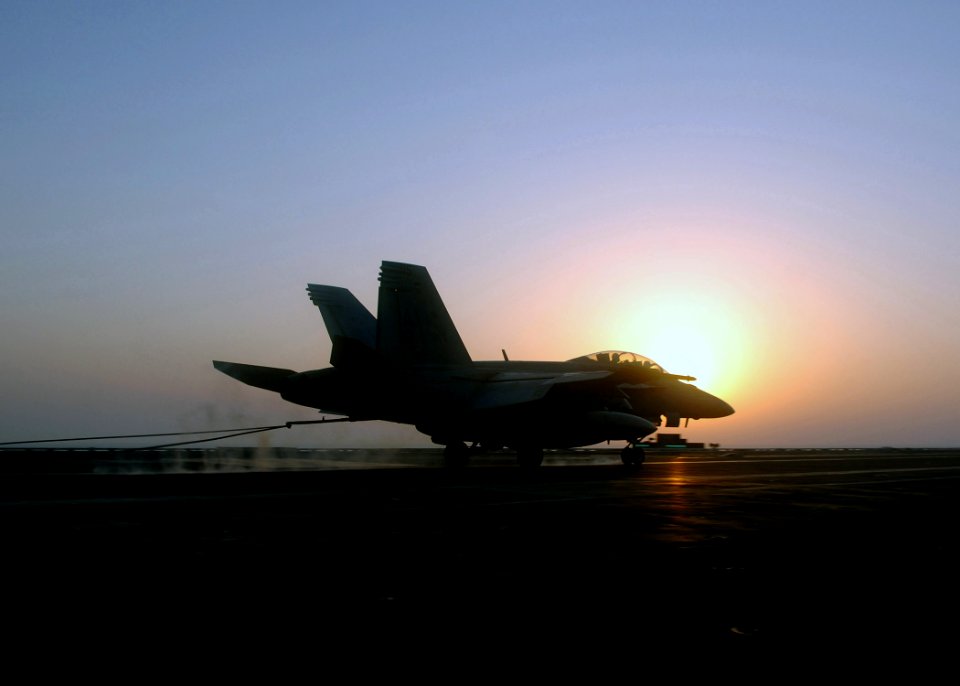 US Navy 070812-N-5928K-001 An FA-18F Super Hornet, attached to the Checkmates of Strike Fighter Squadron (VFA) 112, lands on the flight deck of the nuclear-powered aircraft carrier USS Enterprise (CVN 65)