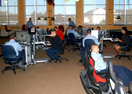 US Navy 070813-N-9860Y-001 Sailors stationed at Naval Air Station (NAS) Whidbey Island use the Internet facilities provided for them by the Liberty Center in the galley complex on base