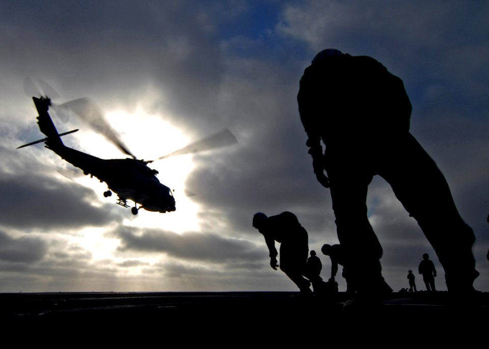 US Navy 070815-N-1229B-300 An SH-60 Seahawk attached to the Saberhawks of Helicopter Anti-submarine Squadron Light (HSL) 47 takes off from Nimitz-Class aircraft carrier USS Abraham Lincoln (CVN 72) flight deck