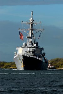 US Navy 070820-N-4965F-003 Arleigh Burke-class guided-missile destroyer USS Paul Hamilton (DDG 60) transits the Pearl Harbor channel as she makes her way pierside to Naval Station Pearl Harbor