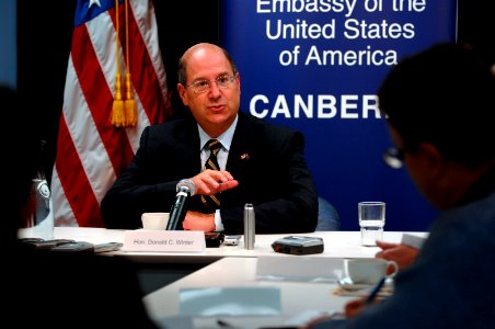 US Navy 070815-N-3642E-369 Secretary of the Navy (SECNAV) The Honorable Dr. Donald C. Winter, answers questions in an interview with Australian press photo