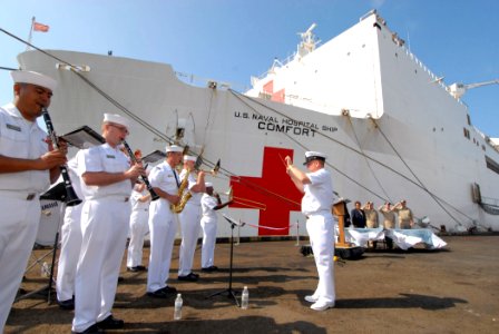 US Navy 070815-N-8704K-031 The U.S. Navy Showband performs at an opening ceremony marking the arrival of the Military Sealift Command (MSC) hospital ship USNS Comfort (T-AH 20) in Manta
