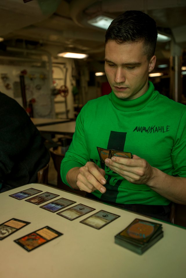 USS Carl Vinson Sailors participate in Magic, The Gathering tournament 150218-N-TP834-012