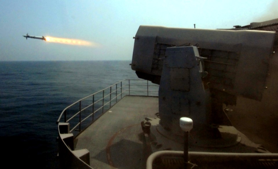 US Navy 070821-N-8923M-006 Nimitz-class aircraft carrier USS Harry S. Truman (CVN 75) conducts a test fire of the rolling airframe missile system (RAM). RAM uses missiles to shoot down incoming enemy aircraft