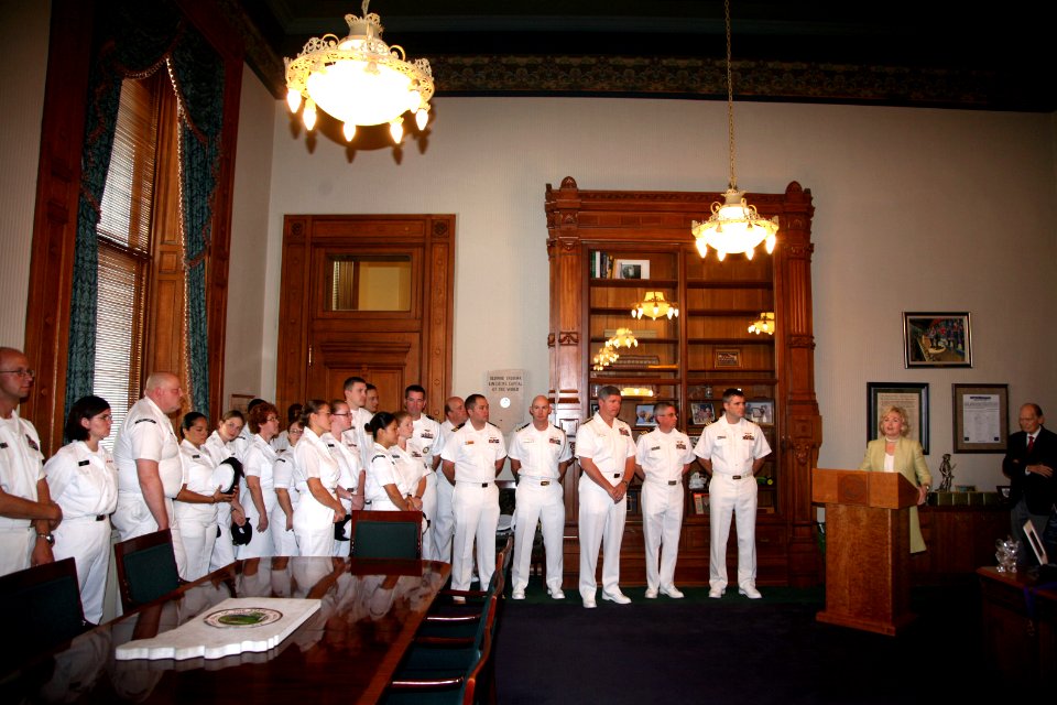 US Navy 070820-N-3271W-002 Lieutenant Governor of Indiana, the Honorable Becky Skillman speaks to Indianapolis area Sailors after proclaiming Aug. 20-26 Indianapolis Navy Week